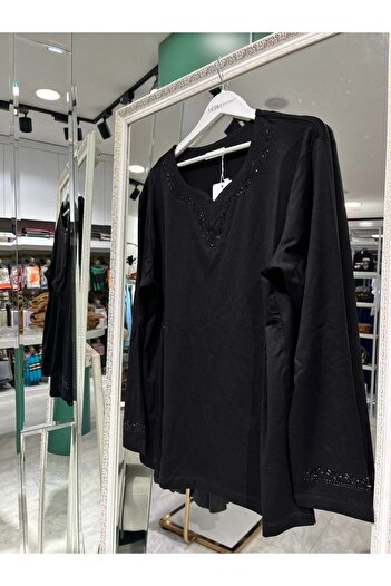 MERAM BUTİK Reyyan Anne Padding with Stone on Collar and Sleeves - Black - XXL