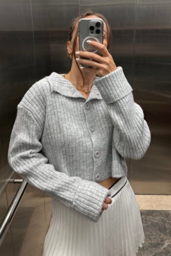Noi Belis Basic Crop Yumuşak Dokulu Dik Yaka Triko Hırka AW25HI0004
