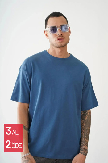 Balenbi Unisex Indigo Oversize Printed Dirty Collar T-Shirt