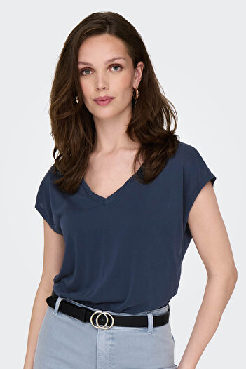 ONLY Onlhannah S/S V-Neck Top Ecru Women's Short Sleeve T-Shirt