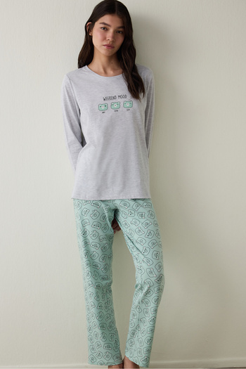 Penti Set de pijamale din bumbac cu mâneci lungi și cu decolteu crewneck Weekend Mood