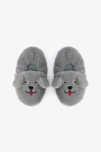 Penti Gray Boy's Soft Textured Home Booties with Bear Embroidery Detail