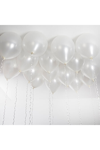 BALON DİYARI 50 White Metallic Balloons - Premium Latex