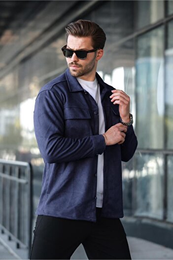 Madmext 6748 Model Navy Blue Shirt Jacket - Pocket Detailed