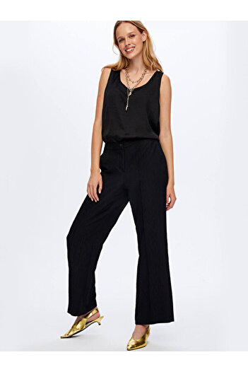 Faik Sönmez Elastic Waist Self-Textured Wide Leg Fit Pants W26Pnt018
