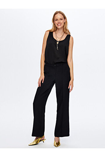 Faik Sönmez Elastic Waist Self-Textured Wide Leg Fit Pants W26Pnt018