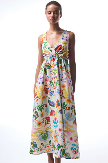 Penti Ila Floral Print Maxi V-Neck Beach Dress