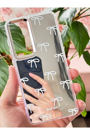 Fibaks Galaxy S24 Fe Compatible Case Mirrored Bow Girl Bow Pattern Shock Absorbing Silicone Cover