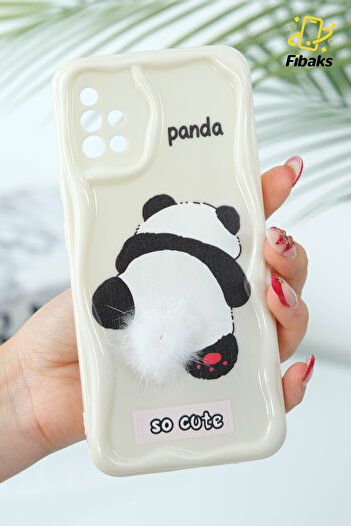 Fibaks Galaxy A51 Compatible Case Designed Patterned Camera Protected Panda White Tassel Silicone Cover with Case Design