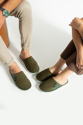 Special Action Unisex Velvet Leather Detailed Eva Non-Slip Sole Comfortable Lightweight Indoor Slippers