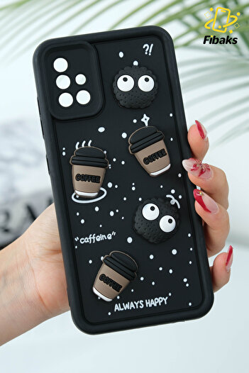 Fibaks Galaxy A51 Compatible Case Designed Patterned Camera Protection Coffee Cookie Black Soft Silicone Case