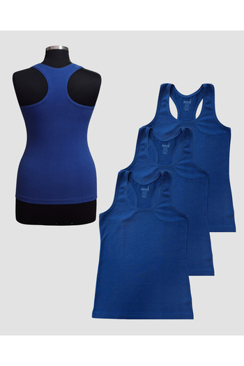 Hmd Women's 3-Pack Blue Cotton Lycra Slim Fit Tank Top with Straps - Comfortable Underwear