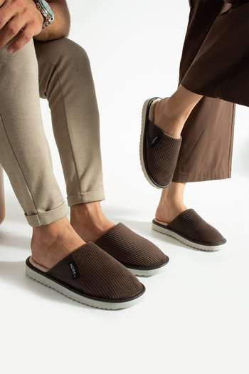 Special Action Unisex Velvet Leather Detailed Eva Non-Slip Sole Comfortable Lightweight Indoor Slippers