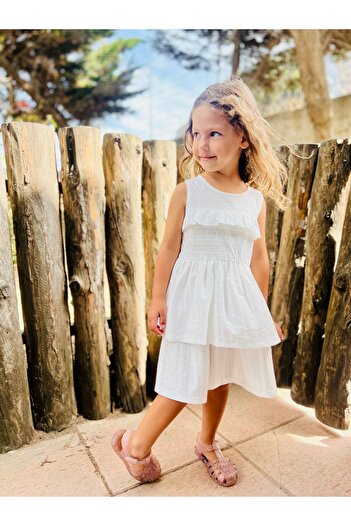 DİVİSTA Girls' 100% Cotton Ruffle Dress