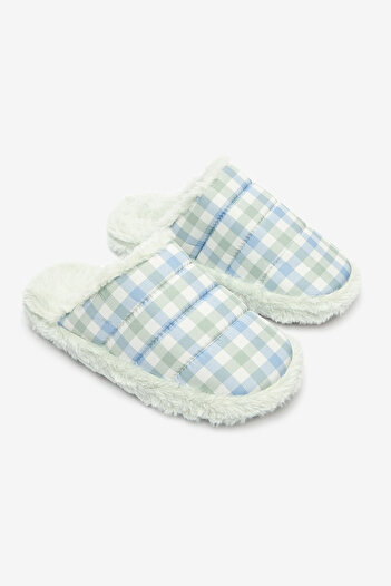 Penti Green Gingham Light Gray Slippers