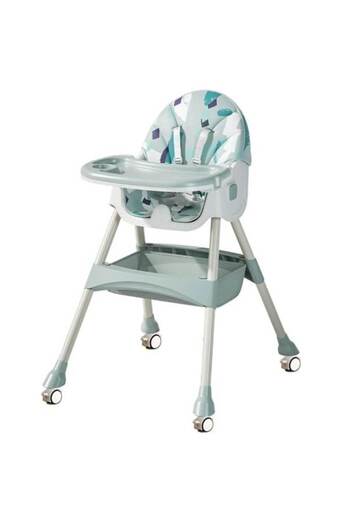 Smart Vibe KinderVIBE® Folding Dining Chair Mandala Green with Washable Cover, Wheels, Tray and Seat Belt