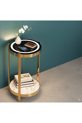 1st Smart Side Table with Wireless Charging and 3-Color LED Lighting - 60x35cm