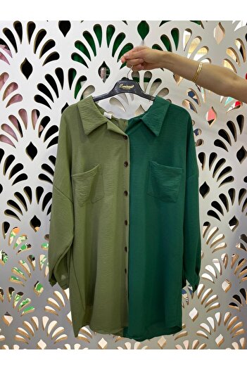 Sevda Kılınç Large Size Double Color Ayrobin Shirt