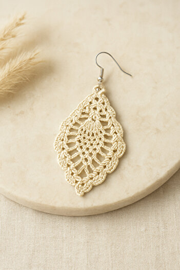 Chamis Handmade Cotton Cream Lace Earrings Pair (Set of 2)