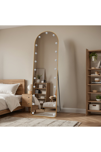 Myplas Modern Sinematik Işıklı Ayaklı Boy Aynası Metal Çerçeveli Oval Tasarım
