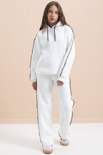 Cansın Mini White Girl's 3-Thread Suit with Lace Detail 21504