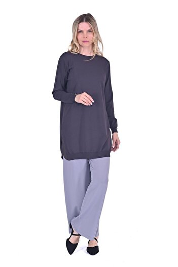 Invee Shirt Garnished Knitwear Tunic Anthracite