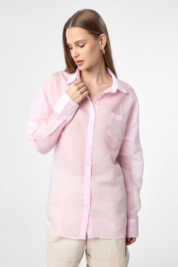 Antioch Pink Relax Fit Striped Long Sleeve Women's Shirt