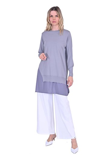 Invee Shirt Detailed Knitwear Tunic Gray