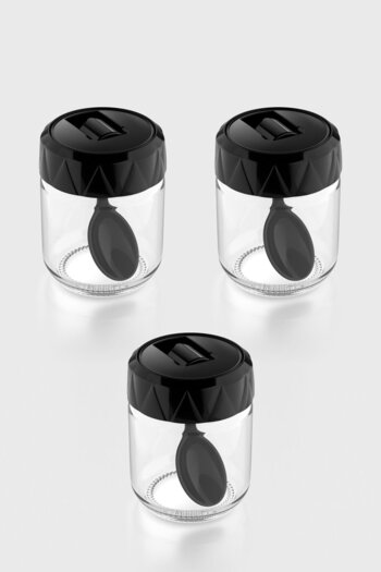 Renga Lexa 210 ml Set of 3 Glass Spice Jars with Spoon 161019 Black