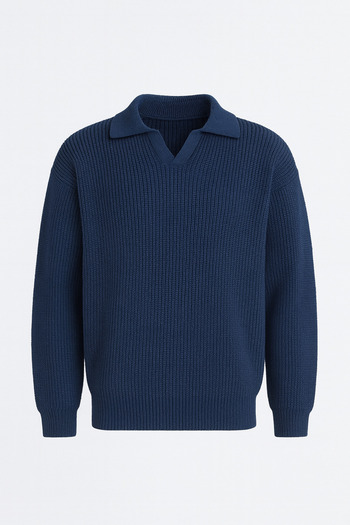 Valiberta Joris Oversize сорочка з поло-коміром, в'язана чоловіча кофта з трикотажу - Indigo
