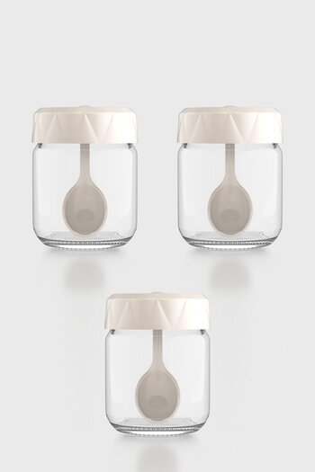 Renga Lexa 210 ml Set of 3 Glass Spice Jars with Spoon 161019 Beige