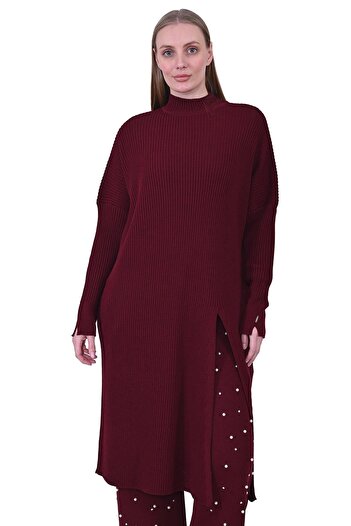 Invee Slit Wool Tunic Claret Red