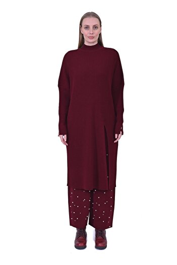 Invee Slit Wool Tunic Claret Red