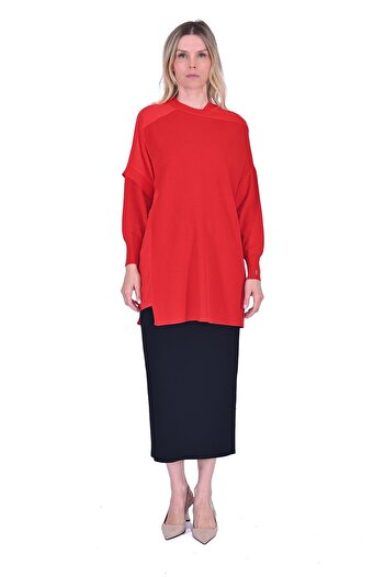 Invee Bellows Knitwear Tunic Red