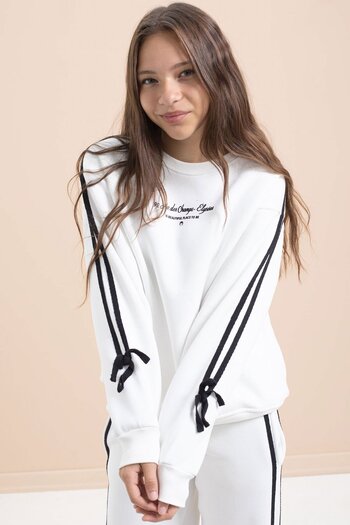 Cansın Mini White Girl's Stripe Detailed 3-Thread Ribbed Suit 21514
