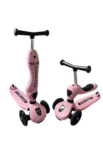 OEM Transformable 2-in-1 Scooter-Tricycle for Kids, Adjustable Height, LED Wheels, Pink