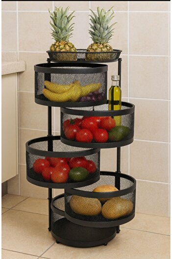 VENON 93 Cm Defne Organizer 5 Katlı Siyah (SEPETLER YANA AÇILIR) Patates Soğan Meyve Sebze Sepeti Buse