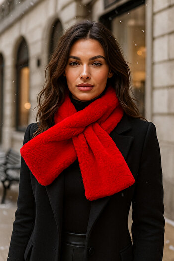 Luminos Butik Red Plush Warm Soft Scarf, Thick Neck Collar, for Cold Weather Byn01