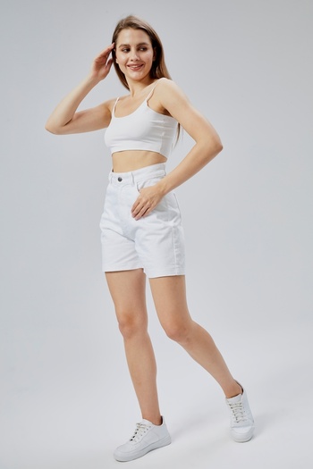 agel Women's White High Waist Woven Fabric Shorts