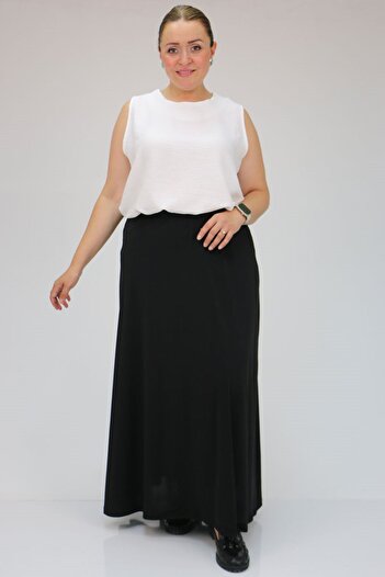 Eslina F-45005 Plus Size Combed Cotton Basic Skirt - Black
