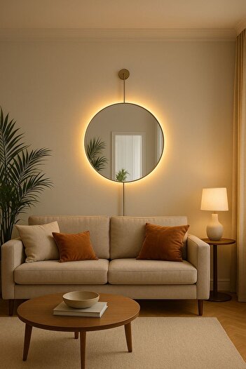 Lamra Dizayn Pilli Kablosuz Led'li 90X50 cm Gold Dekoratif Koridor Duvar Salon Mutfak Banyo WC Ofis Aynası