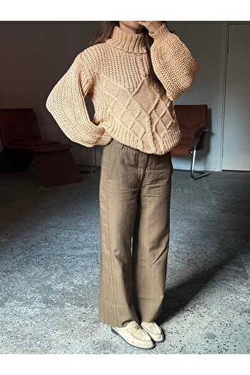 Gallogi Pulover din tricot Camel cu mânecă lungă