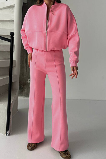 Neşeli Butik Women's 3-Thread Ribbed Oversize Tracksuit Set Nbg105