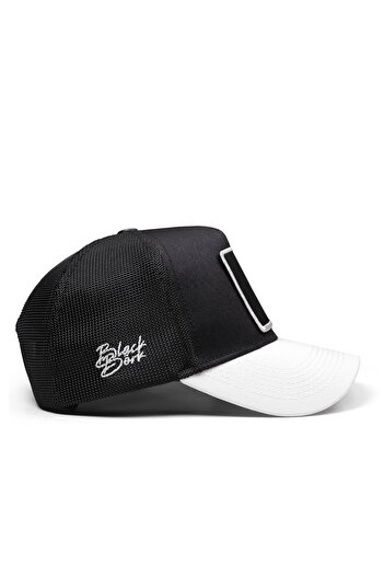 BlackBörk Λευκό-μαύρο καπέλο Trucker με λογότυπο Keep Going