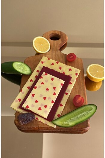 Home Heart Patterned Fabric Reusable Natural Waxed (Wax) Food Storage Cloth Set of 3