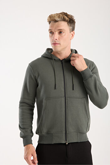 kaphone 10 Men's Pamulu 3 Thread Inside Fleece Full Zipper Hooded Sweatshirt