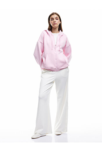 Koton Printed Long Sleeve Hooded Kangaroo Pocket Zippered Sweatshirt
