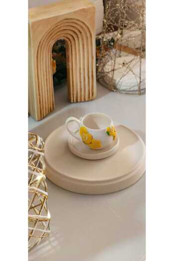 AYLEFE HOBBY Handmade Lemon Decorated Ceramic Turkish Coffee Cup