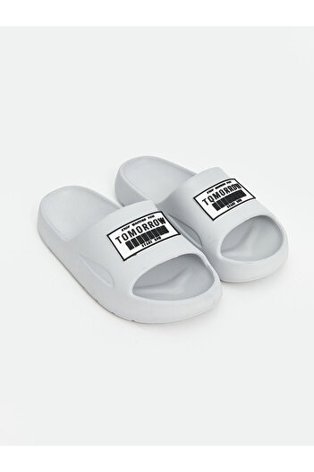 LC Waikiki Gray Single-Striped Printed Boys' Slippers