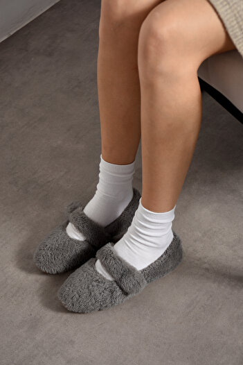 FootFrenzy Yumuşak Peluş Kadın Günlük Ev Pandufu Ortopedik Hafif Taban
